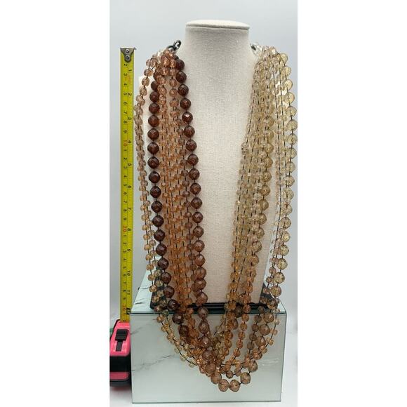 Vintage Multi Strand Faceted Beaded Ombré Brown To Smokey Beaded Necklace - Picture 6 of 7
